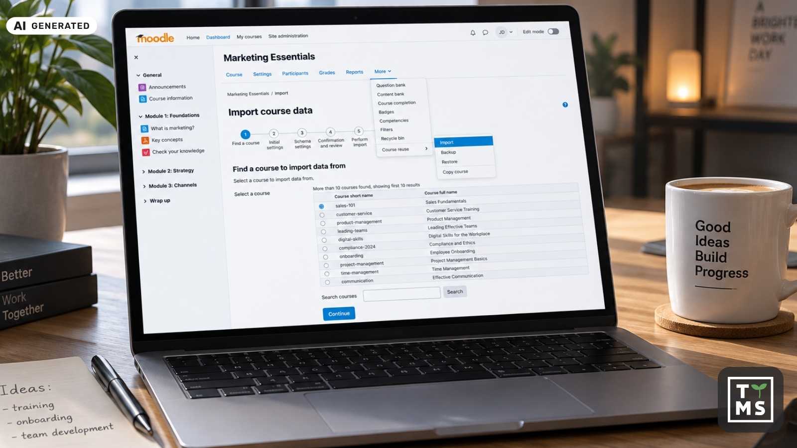 Importing a course into Moodle