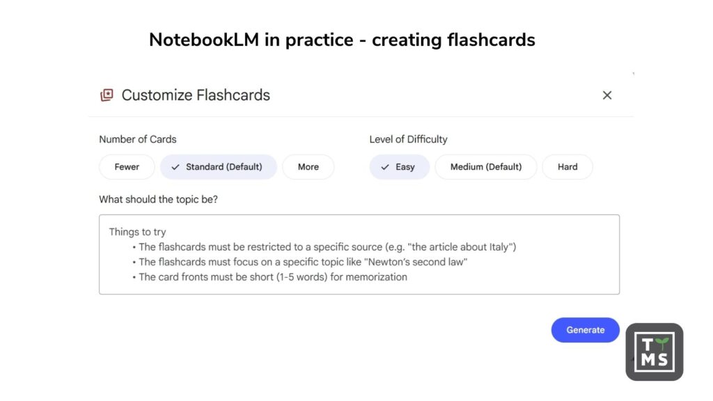 NotebookLM in practice - creating flashcards