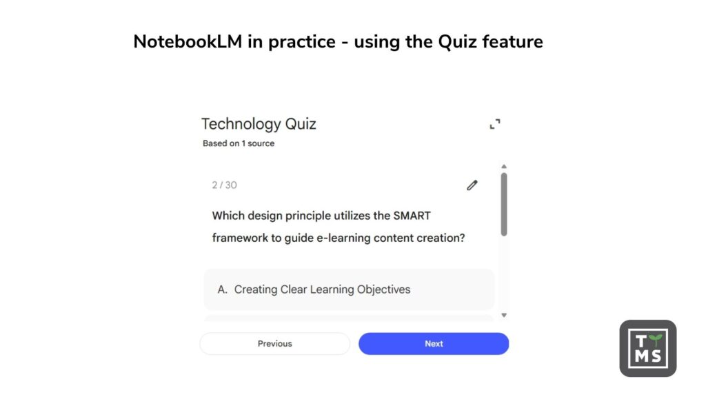NotebookLM in practice - using the Quiz feature 